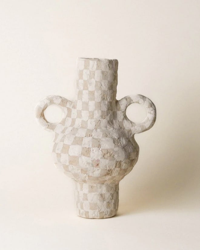 Onsen Check Vase in White & Natural