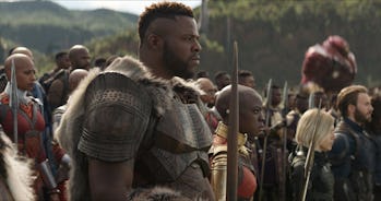 Winston Duke as M'Baku and Danai Gurira as Okoye in Avengers: Infinity War