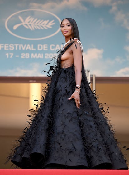 Naomi Campbell Stuns in Plunging Feathered Gown at Cannes