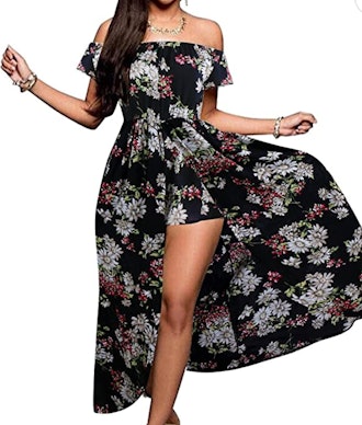 BIUBIU  Off Shoulder Floral Rayon Maxi Dress