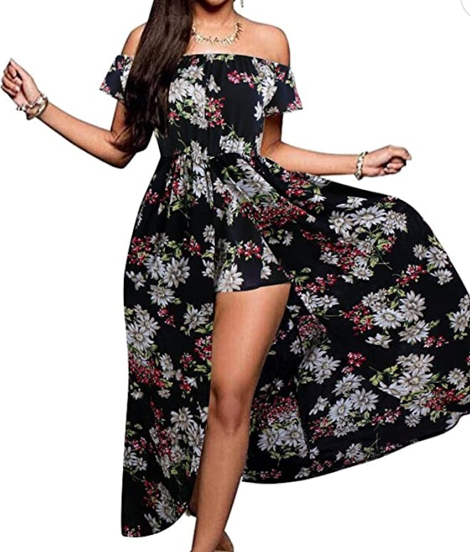 BIUBIU  Off Shoulder Floral Rayon Maxi Dress