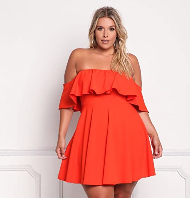 ROSIANNA Off Shoulder Strapless Ruffle Mini Dress