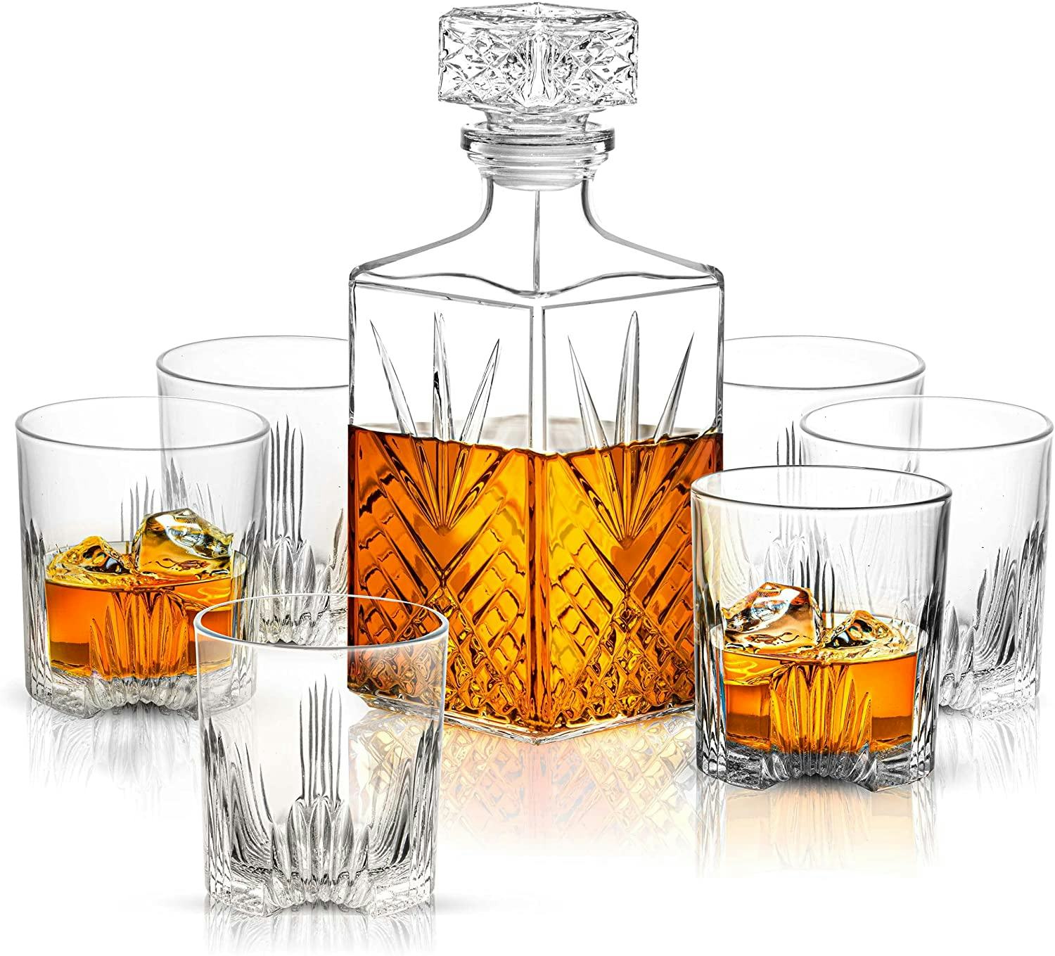 Paksh Novelty Italian Crafted Glass Decanter &amp; Whisky Glass Set (7-Piece)