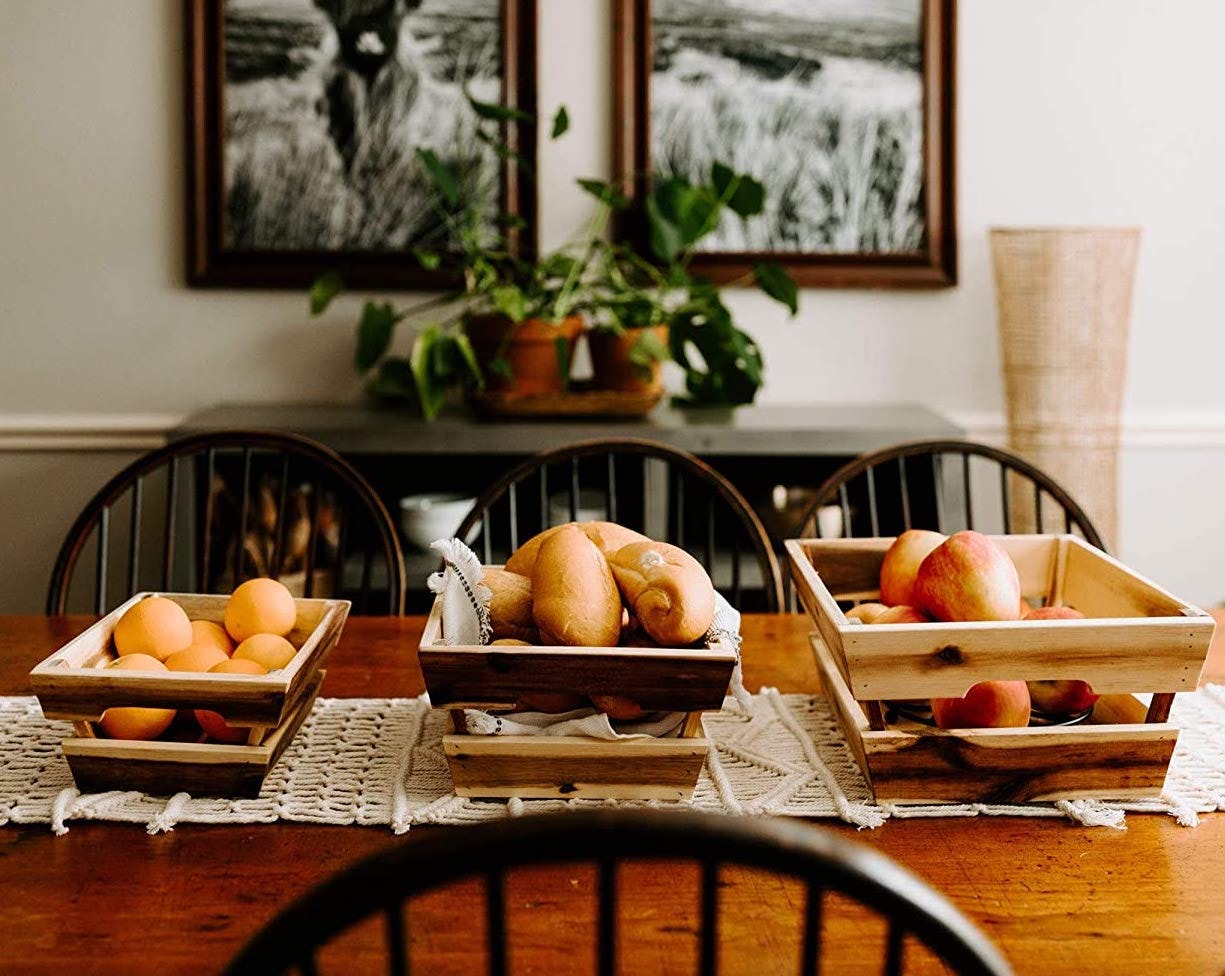 Modern Village Wood Baskets (Set of 3)