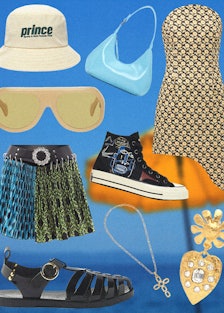 A collage featuring various fashion items and accessories