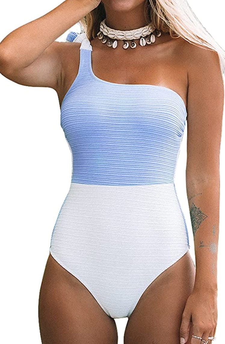 CUPSHE Women's One Piece Swimsuit Color Block One Shoulder Bowknot Bathing Suit