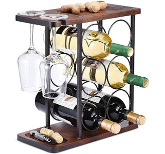 ALLCENER Wooden Wine Rack With Glass Holder
