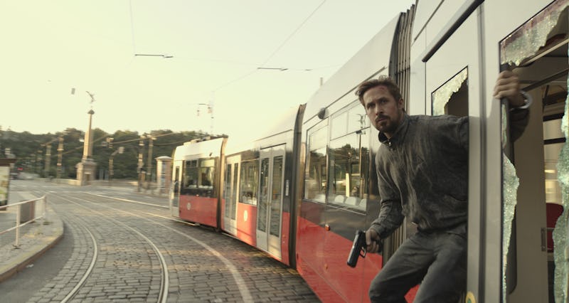 Ryan Gosling on a train in The Gray Man