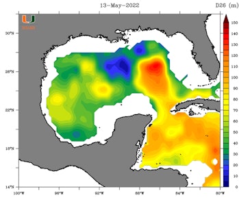 An image of the Gulf of Mexico showing how deep heat reaches.