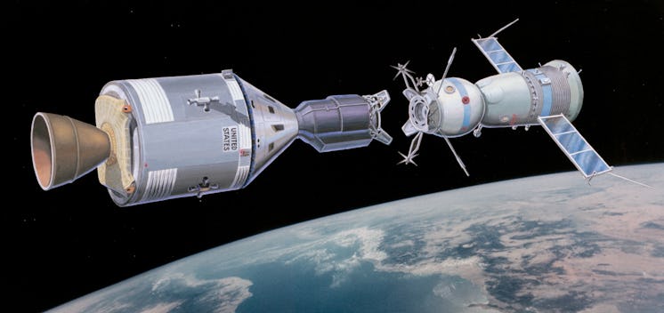 apollo-soyuz concept seen docking in space