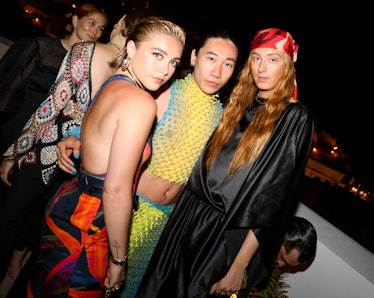Florence Pugh, Chet Lo, and Harris Reed in Ibiza