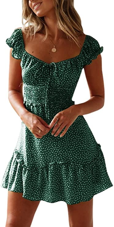 YOBECHO Ruffle Sleeve Sweetheart Mini Dress