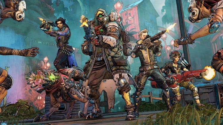 "Borderlands 3" video game characters shooting from pistols