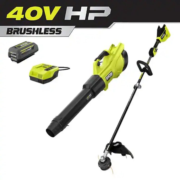 RYOBI 40V HP Brushless 600 CFM 155 MPH Cordless Leaf Blower and Carbon Fiber String Trimmer 