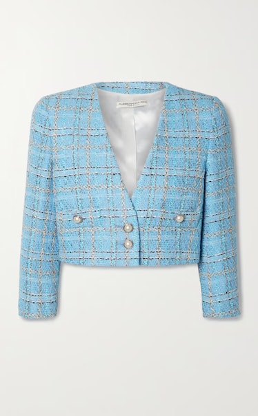 Cropped metallic bouclé-tweed jacket