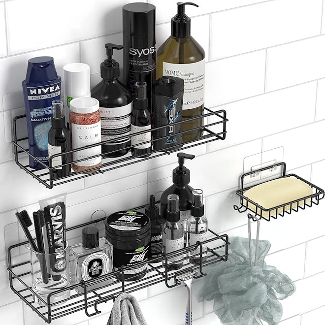 Moforoco Shower Caddy Basket Shelf with Soap Holder (3-Pieces)