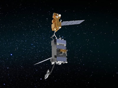 Illustration of OSAM-1 (bottom) grappling Landsat 7.