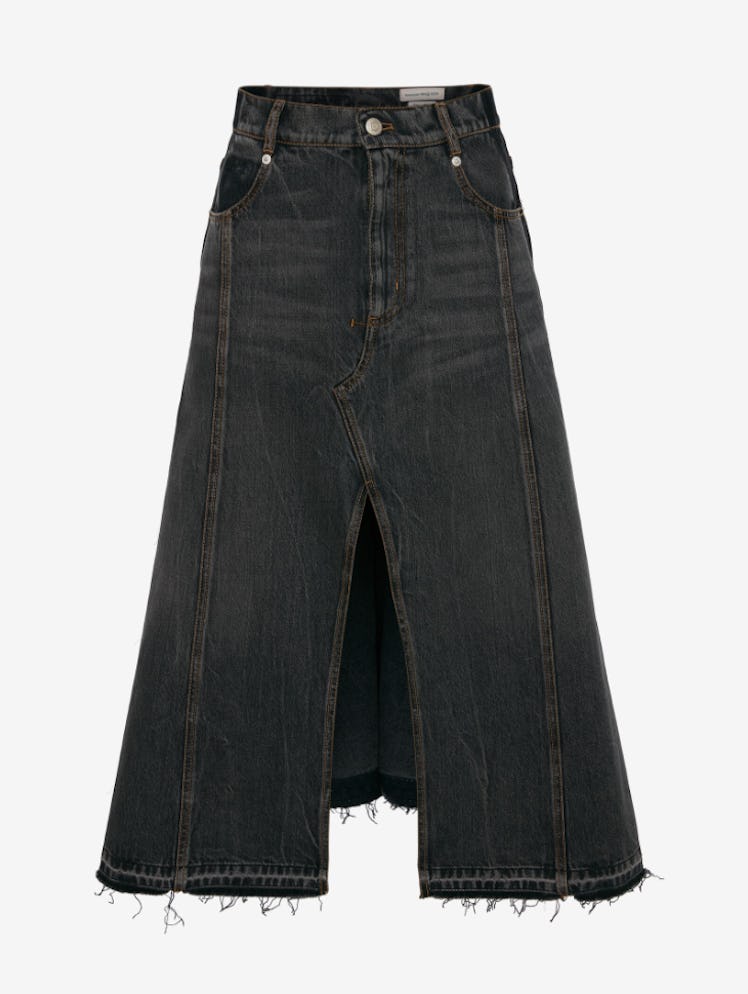 Denim A-line Skirt in Stone Washed Black
