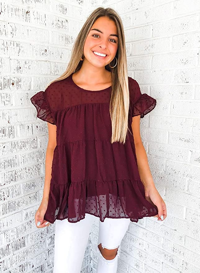 DOROSE Top Ruffle Loose Casual Sleeveless Blouse