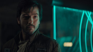 Diego Luna's Cassian Andor stands in a rebel meeting room in 2016's Rogue One: A Star Wars Story