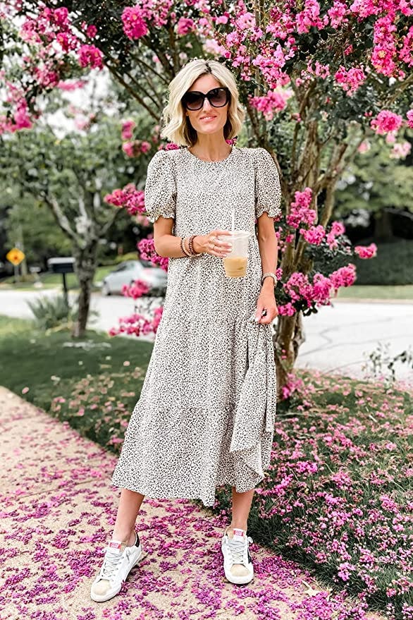 PRETTYGARDEN Puff-Sleeve Midi Dress