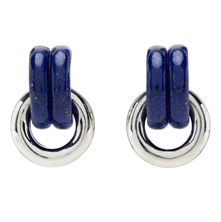 Silver & Blue Billow Link Earrings