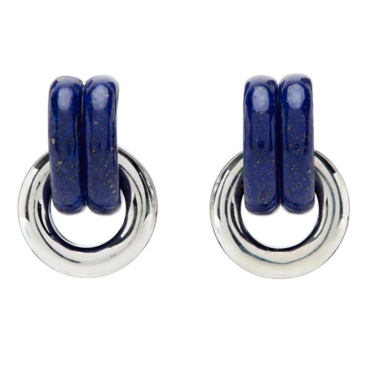 Silver & Blue Billow Link Earrings