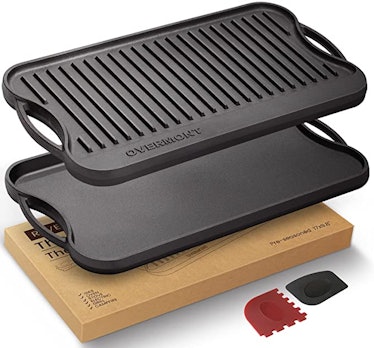 Overmont Pre-seasoned 17x9.8" Cast Iron Reversible Griddle Grill Pan