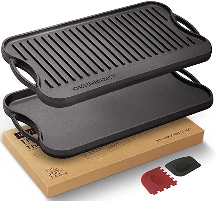Overmont Pre-seasoned 17x9.8" Cast Iron Reversible Griddle Grill Pan