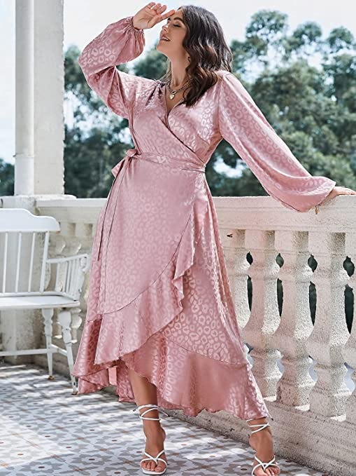 Miessial Chiffon V Neck Ruffle Maxi Dress