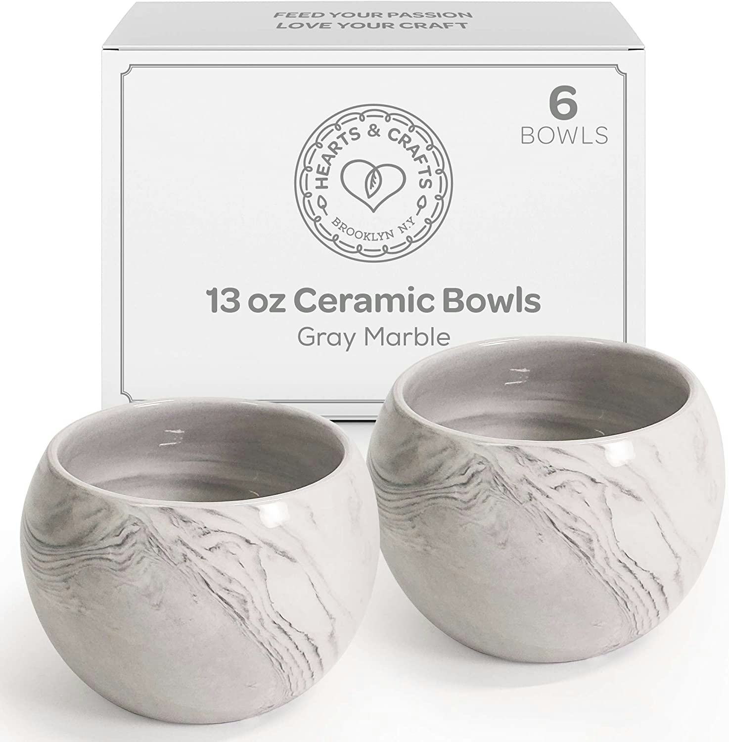 Hearts &amp; Crafts Gray Marble Ceramic Bowls (Set of 6)
