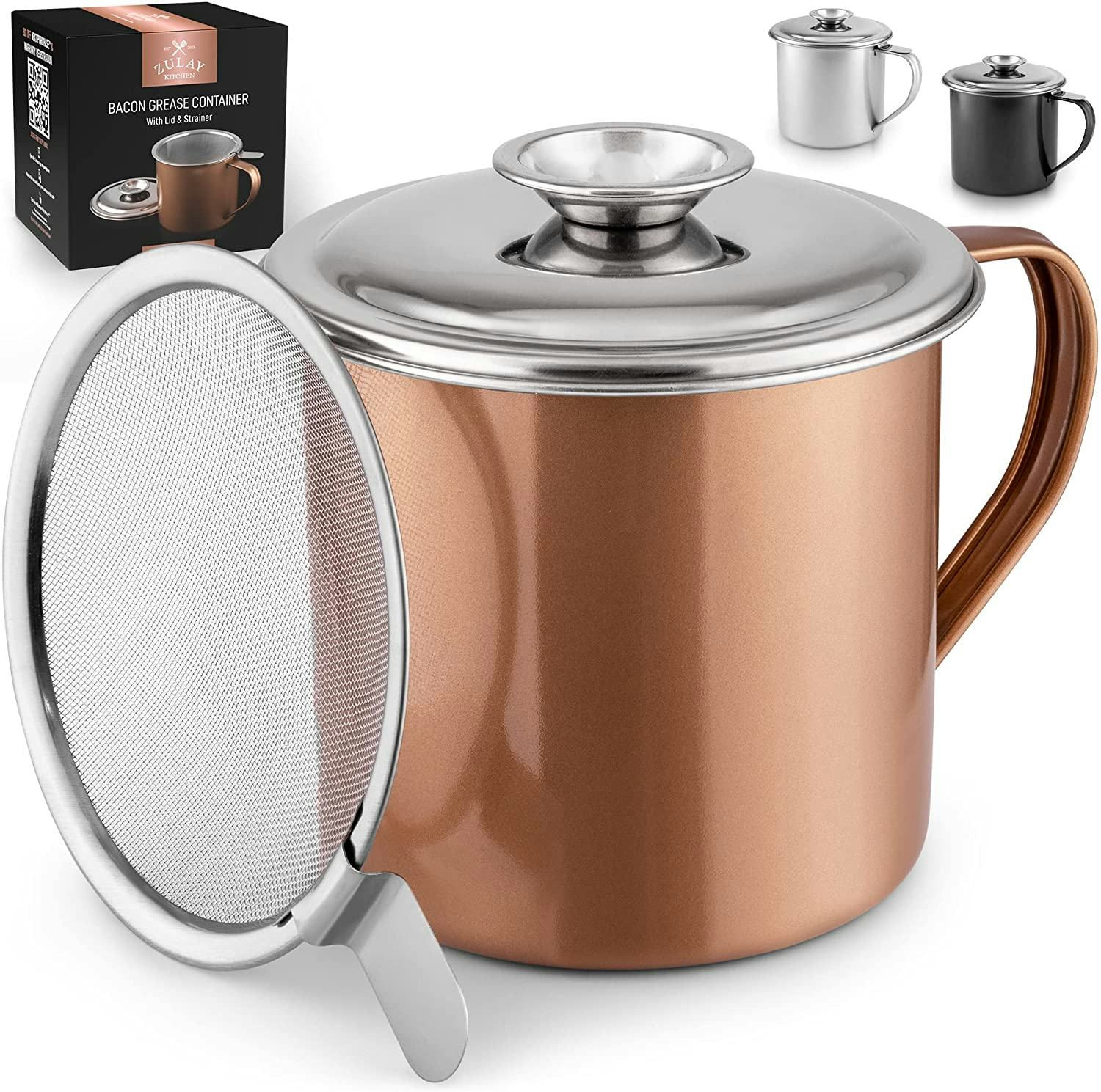 Zulay Kitchen Bacon Grease Container With Strainer