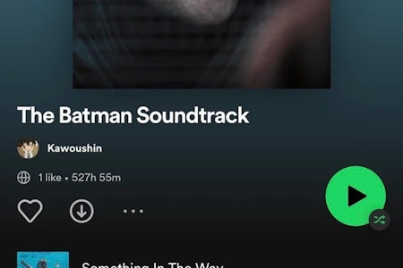 A screenshot of a playlist titled The Batman Soundtrack that only contains Nirvana songs