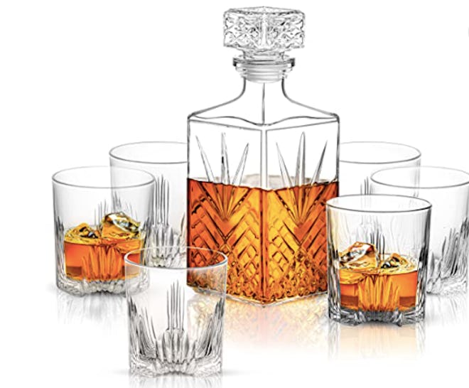 Paksh Italian Crafted Glass Decanter & Whisky Glasses Set (7 Pieces)