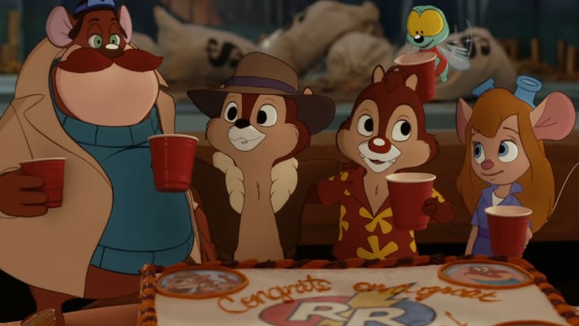 Gadget, Chip, and Dale having a drink together
