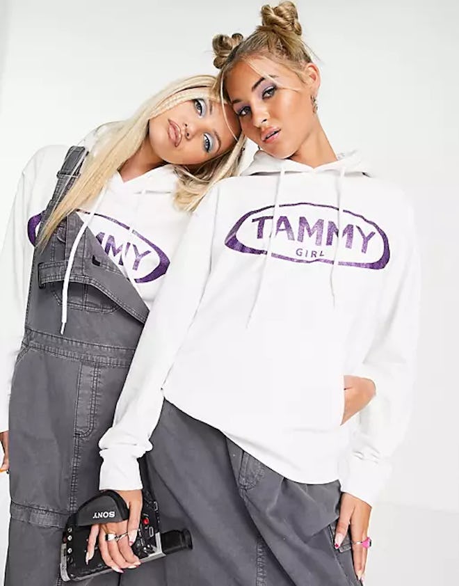 Tammy Girl Oversized Hoodie In White With Sparkly Logo
