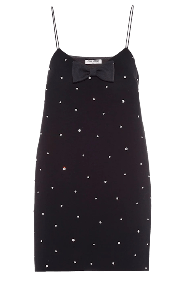 Crystal-Embellished Bow Mini Dress