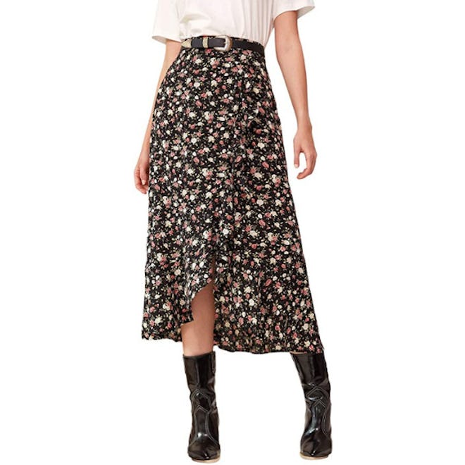 WDIRARA Flowy Floral Boho Long Skirt