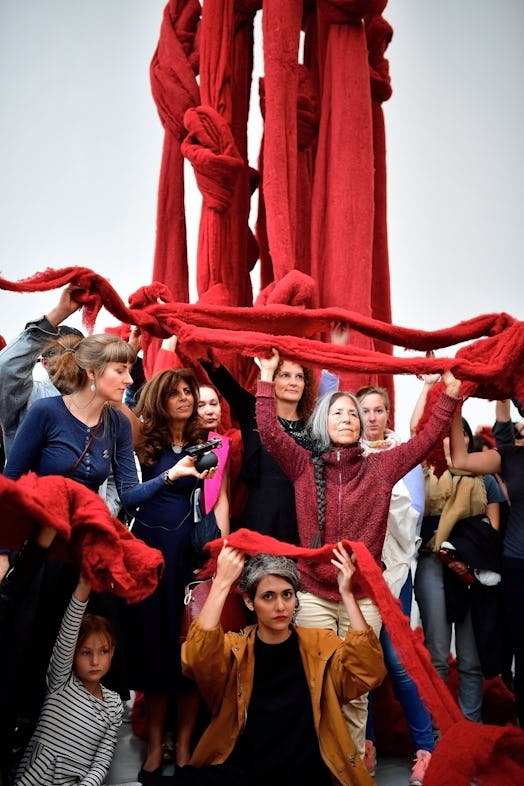 Cecilia Vicuña (center) performs at Documenta Hall on June 8, 2017 in Kassel, Germany. 