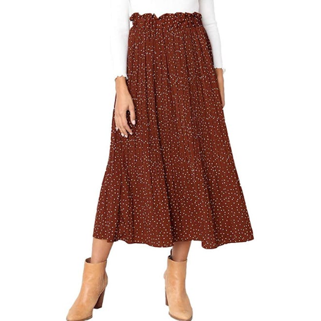 Exlura Womens High Waist Polka Dot Pleated Skirt With Pockets