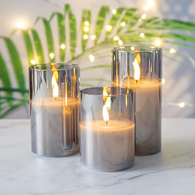 Eywamage Glass Flameless Candles with Remote (3-Pack)