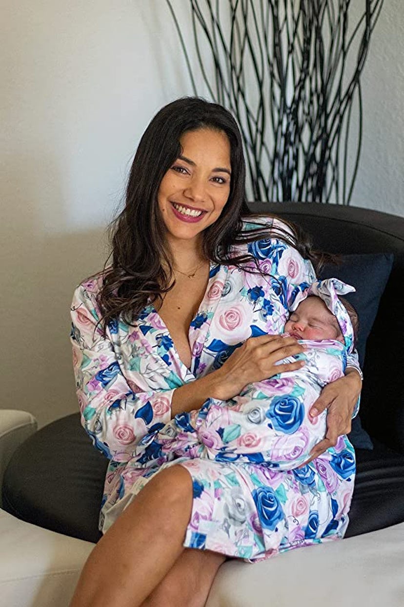 Mommy o' Clock Mommy Robe for Maternity and Baby Swaddle Blanket