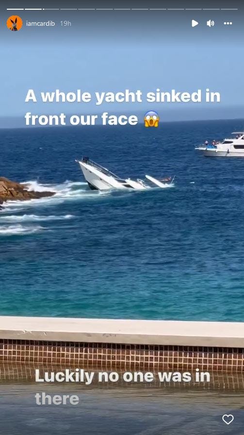 Cardi B's Vacation Video Capturing A Sinking Yacht Is A Wild Ride