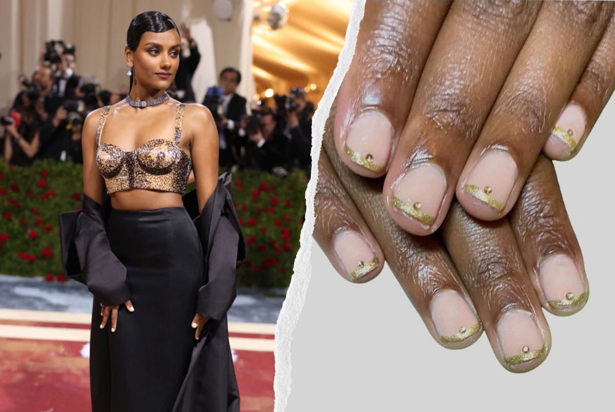 Simone Ashley wore gold French tips to the 2022 Met Gala.