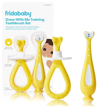 fridababy Grow-with-Me Training Toothbrush Set In Yellow With Wraparound Brushes