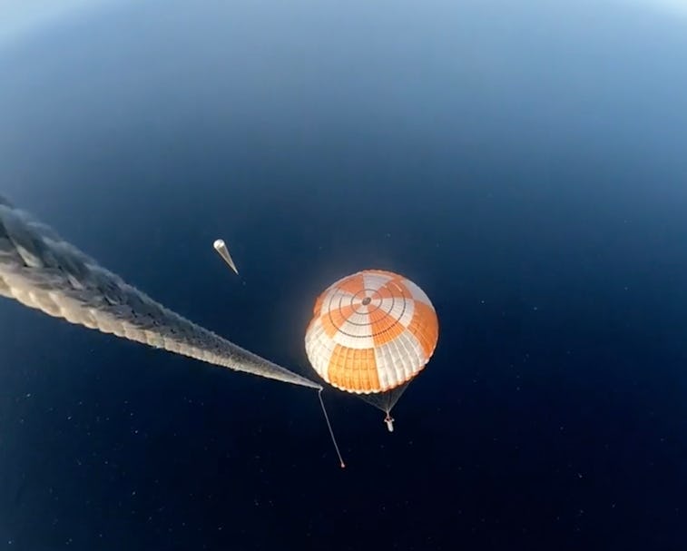 A test catch of the Electron rocket booster