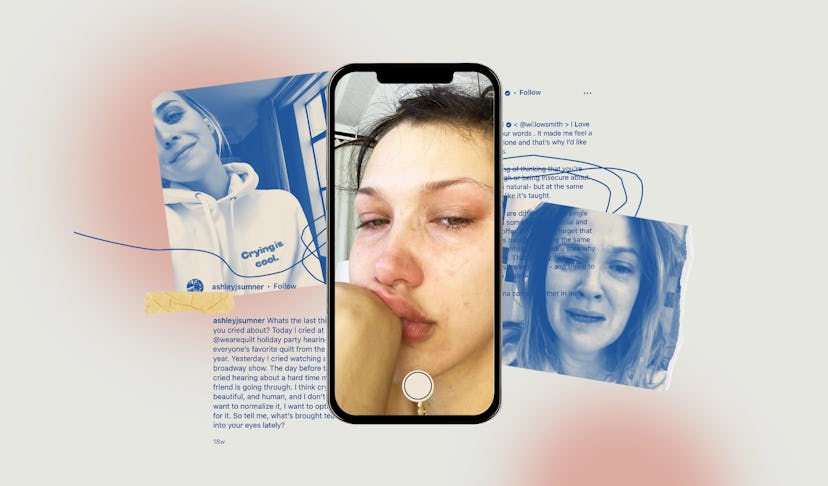 Collage of women crying on Instagram photos