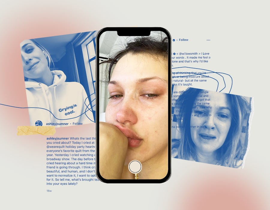 Collage of women crying on Instagram photos