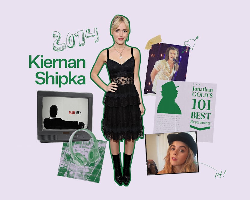Kiernan Shipka now and at 14 next to pictures representing her past
