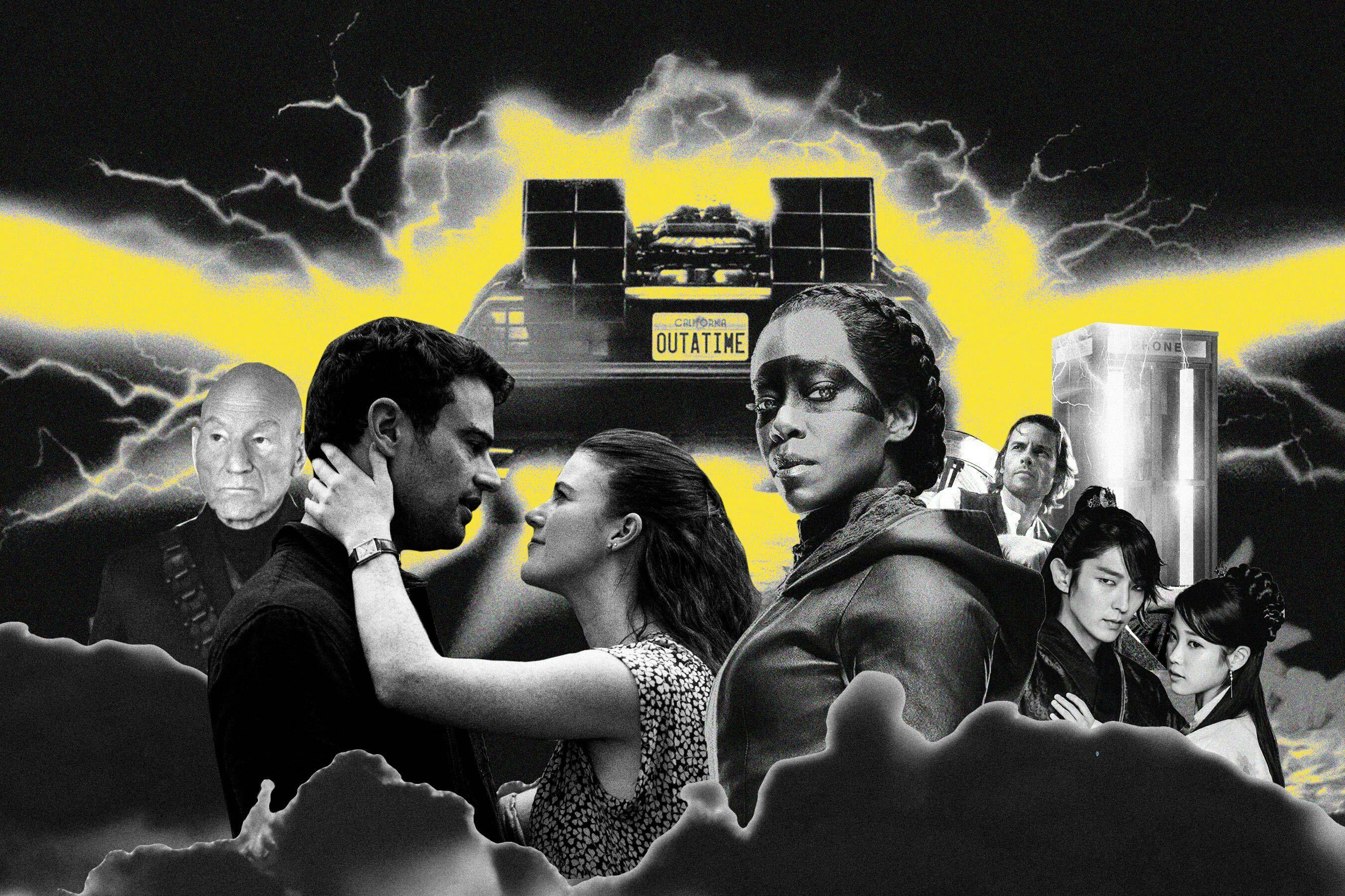 A collage of characters from various time travel movies 